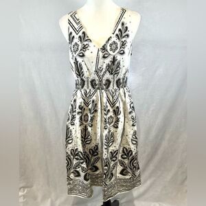 100% cotton black and white boho print smocked waist dress size 6